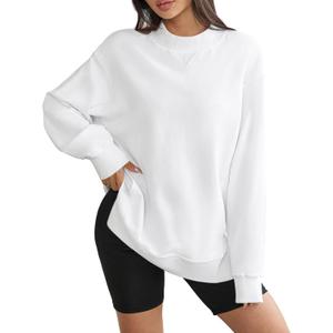 DittyandVibe Women's Long Oversized Sweatshirts Mock Neck Pullover Long Sleeve Side Split Tops with Pocket (White, XL)