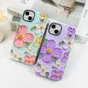 KANGHAR Cute Case for iPhone 14 Case for Women Girls [Compatible with MagSafe] Purple & White Oil Painting Floral Print Pattern Design, Aesthetic Girly Flowers Magnetic Protective Phone Cover