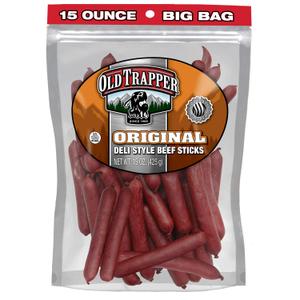 Old Trapper Original Deli-Style Beef Sticks,15-Ounce Package, Perfect for On-the-Go Snacking, Six Grams of Protein and Zero Grams of Sugar per Serving (Pack of One), Best By: 03/2027