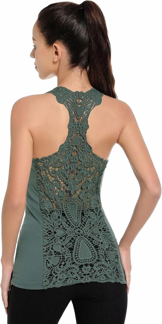 AmlieBoutik Women Scoop Neck Crochet Lace Eyelet Racerback Sleeveless Tank Top