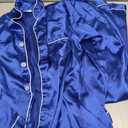 codcm Womens Muslin Pajama Set Cotton Gauze Loungewear 3 Piece Long Sleeve Button Down Sleepwear Ruffle Pj Set(Blue, Size 140)