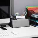Mind Reader Multi-purpose Storage Caddy with Handle, Desktop Organizer, Cutlery Holder, 4 Compartments, Metal Mesh, Black