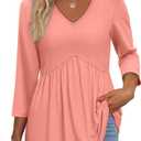 3/4 Length Sleeve Womens Tops 2025 Blouses for Women Dressy Casual Fashion Clothing V Neck Babydoll Tops Fall Outfits, XL