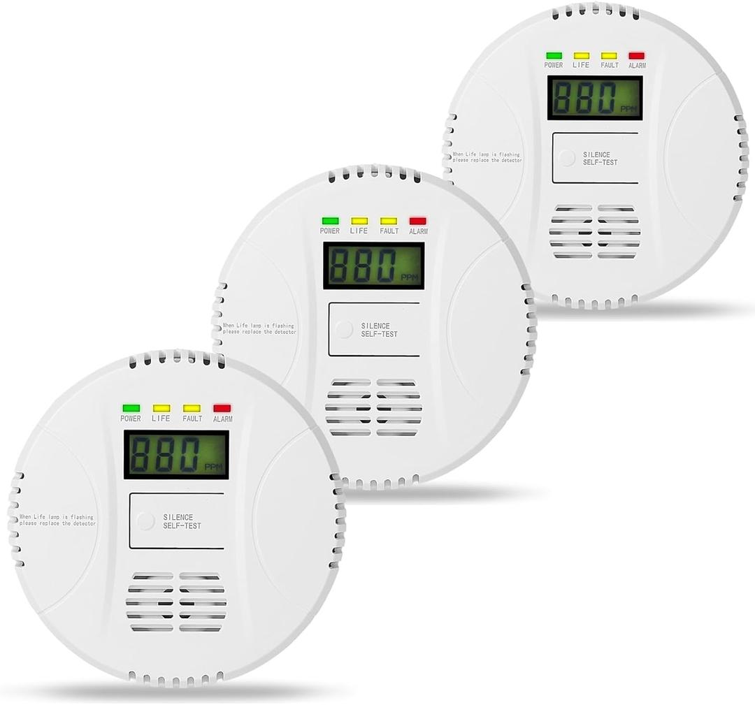 2 x 3 Packs Carbon Monoxide Detectors - Carbon Monoxide Alarm Battery Powerd, CO Detector Alarm Monitor Battery Operated with Digital Display for Home Apartment Hotel Office(WA668-1)
