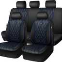 CAR PASS Piping Luxury Leather Seat Covers Full Set,5 Seats Anti-Slip Waterproof Seat Covers Compatible with Front Armrests,Universal Fit for Sendan SUV Van Truck,Airbag Compatible,Black and Blue
