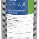 Pentair Pentek NCP-20BB Big Blue Carbon Water Filter, 20-Inch, Whole House Non-Cellulose Carbon Impregnated Pleated Filter Cartridge, 20" x 4.5", 10 Micron