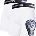COOLOMG 2-Pack Boys Baseball Underwear with 1 Soft Protective Athletic Cup, Youth Compression Shorts for Football MMA (Small, White)