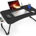 Fayquaze Portable Foldable Laptop Bed Desk with Storage Drawer and Cup Holder - Lap Desk Laptop Stand Tray Table for Eating, Reading and Working, Black