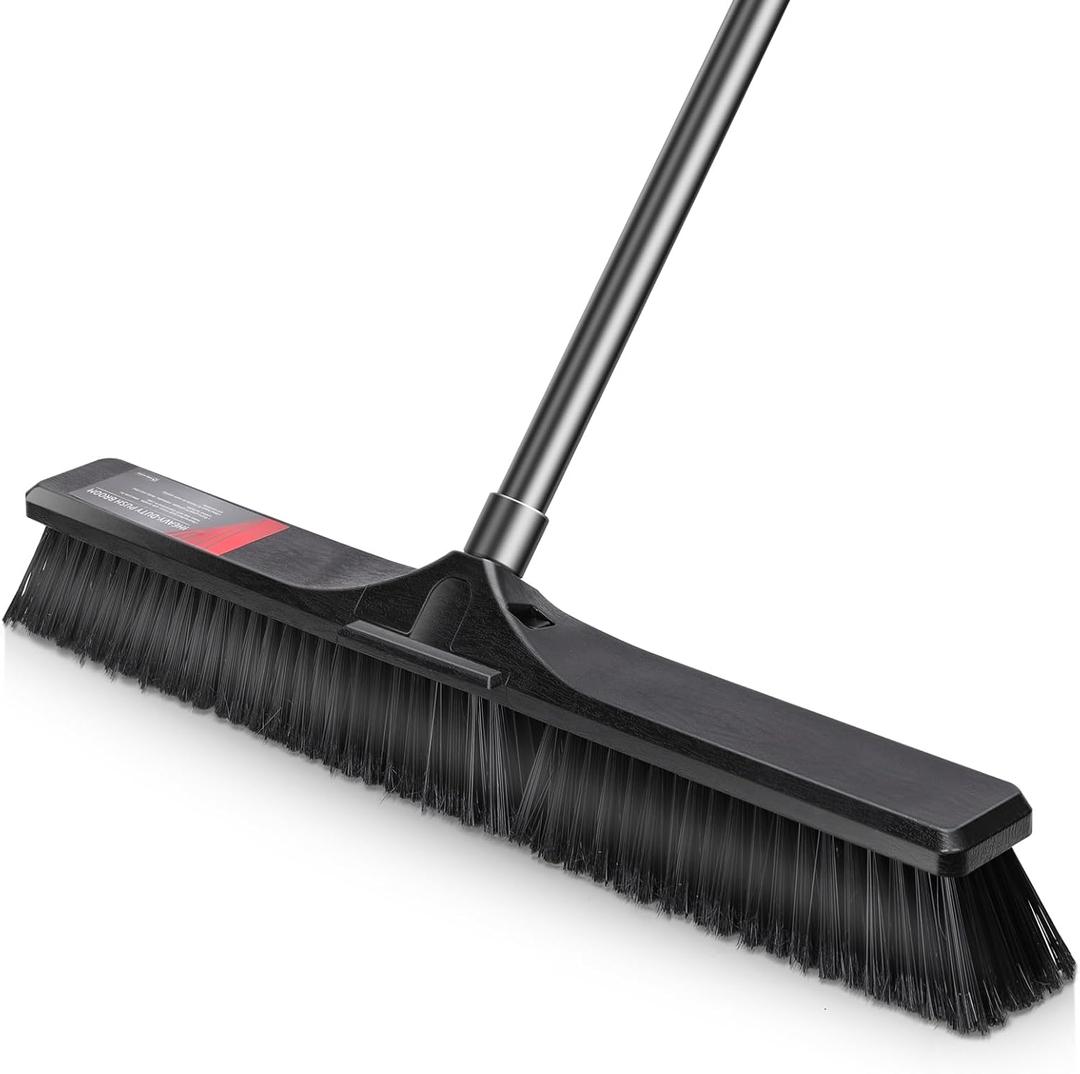 Push Broom Outdoor Heavy Duty, Masthome 24" Push Broom with Stiff Bristles, Heavy Duty Garden Broom, Outdoor Stiff Sweeping Broom for Garage Yard Patio Deck Concrete Wood Stone Floors Scrub and Cleaning