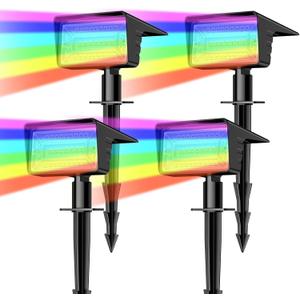 Solar Spot Lights Outdoor with 7 Lighting Modes RGB, 4 Pack Solar Color Changing Lights IP68 with 29 LED & Auto On/Off, Multicolor Outdoor Lights for Outside, Garden, Yard(Multicolor)