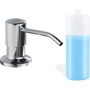 Built in Soap Dispenser for Kitchen Sink, Chrome Stainless Steel Countertop Pump Head (Plastic Inside), Dish Soap Hand Lotion Dispenser with Refillable 17OZ Bottle