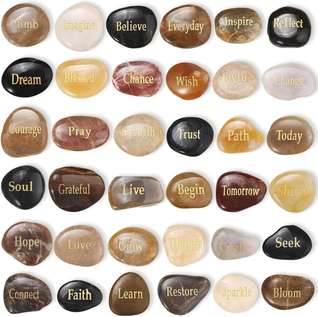 Coume 36 Pcs Inspirational Stones Different Words Encouragement Stones Engraved Stone Engraved Rocks Faith Stones Prayer Stones Encouragement Rocks Gift for Friend Family Garden
