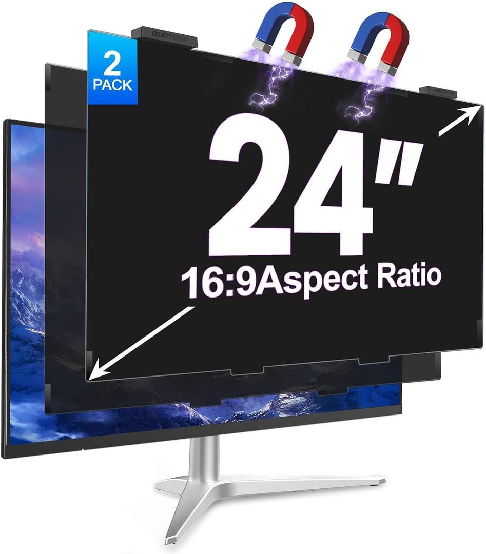 2Pack Magnetic 24 Inch Privacy Screen for Computer Monitor 16:9 Aspect Ratio, Hanging Removable Anti-Blue/Glare Protector Film, Anti Spy Desktop Security Private Filter 24in