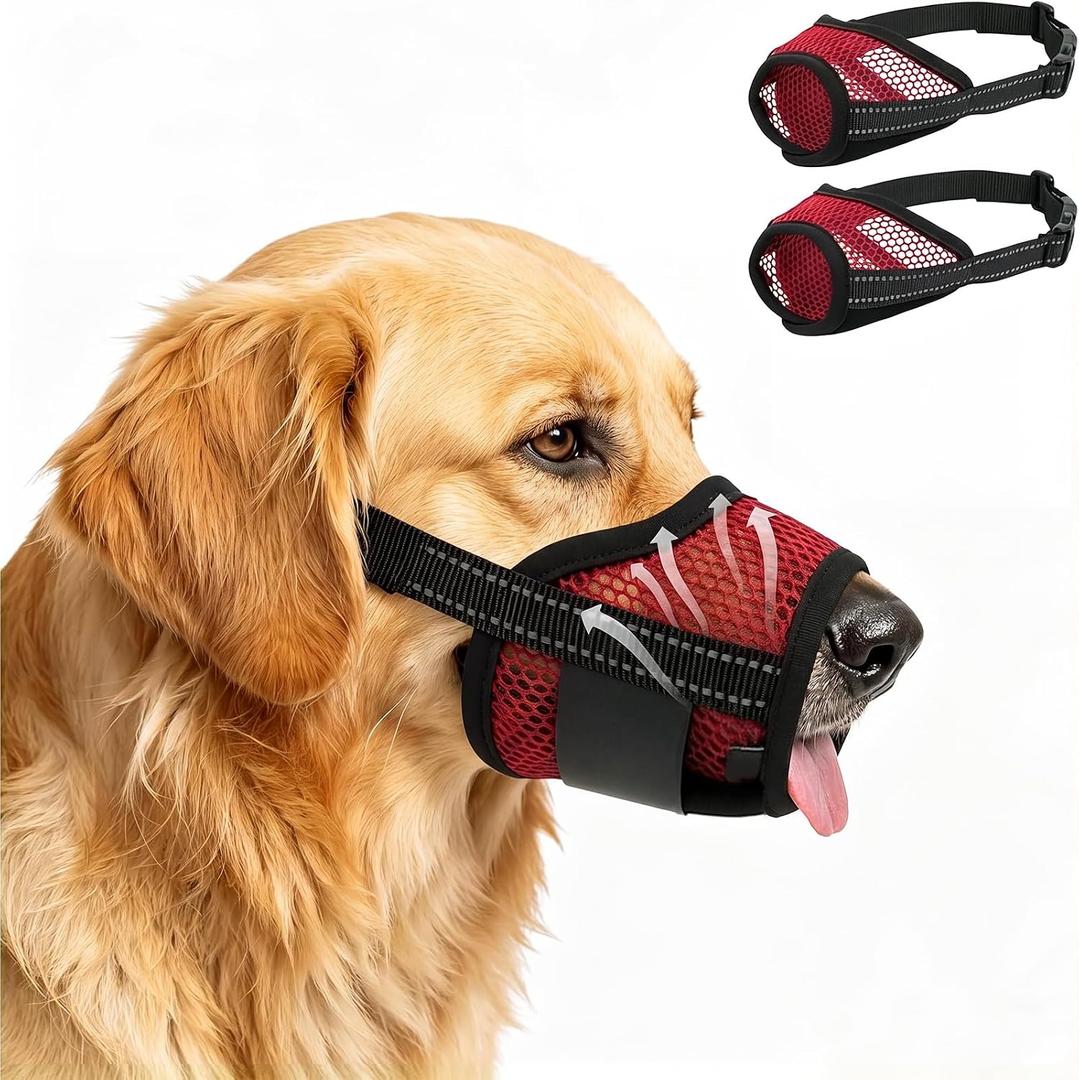 2 x 2PCS Dog Muzzles, Soft Adjustable Mesh Breathable Dog Mouth Guard