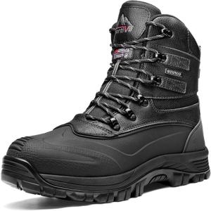 NORTIV 8 Men's Insulated Waterproof Construction Rubber Sole Winter Snow Ski Boots (10 Wide, Black)