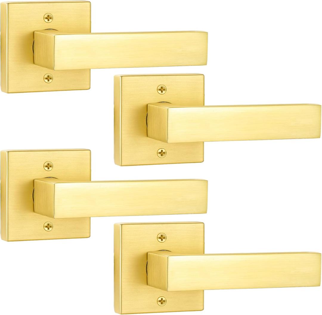 Dummy Door Knob Interior Gold Dummy Door Handles Dummy Door Lever Satin Brass (4 Pack,Half-Dummy) (Dummy 4 Pack)