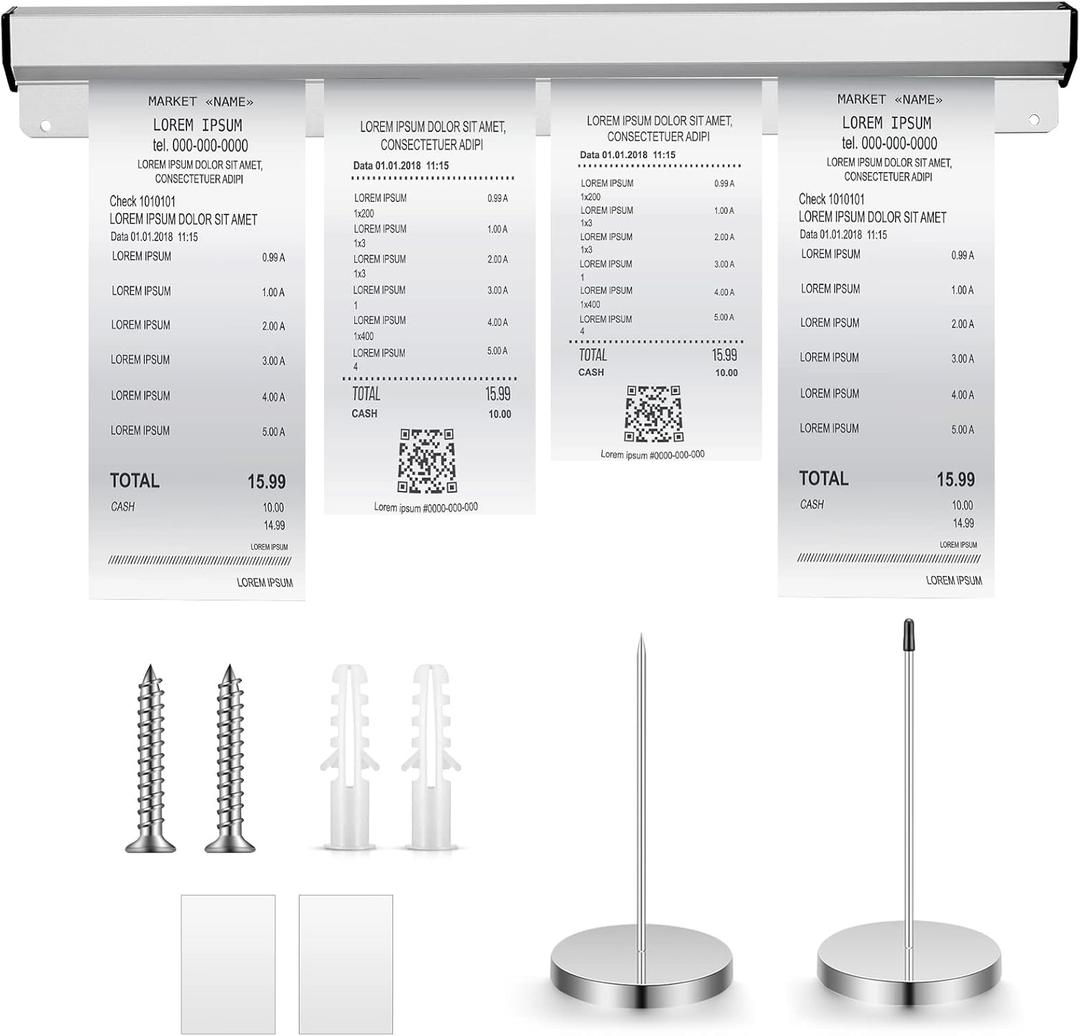 2 Pack Restaurant Ticket Holder, 17.5 Inch Aluminum Order Receipt Holder, Silver Kitchen Slide Bill Ticket Check Display Rail Rack for Wall, Office, Cafes, Bar, Pubs