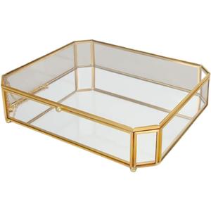 Octagonal Glass Vintage Jewelry Display Box Hexagon Elegant Display Jewelry Organizer Dustproof Gift for Women (A Style A,8.4'*1.2''*6.5''*5.2'')