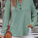 SHEWIN Women Shirts Long Sleeve Ribbed Knit Tops Fall Dressy Tunic Pullover Oversized Sweatshirt Spring Casual Trendy Clothes 2025 V Neck Outfits Green Size M (M)