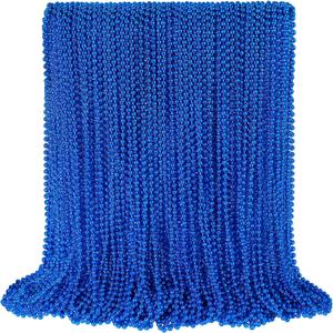 100 PCS Blue Bead Necklace, Blue Mardi Gras Beads Christmas Necklaces, 33" 4th of July Patriotic Beads Necklaces, Parade Throw Accessories for Independence Day Mardi Gras Hanukkah Pirate Theme Party