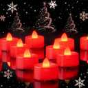 Amagic Red LED Tea Lights Candles, 24 Pack Battery Operated Flameless Tea Lights, Long Lasting Colored Tealights Candles for Halloween and Christmas, Holiday Decor, Theme Party, Wedding Table Decor
