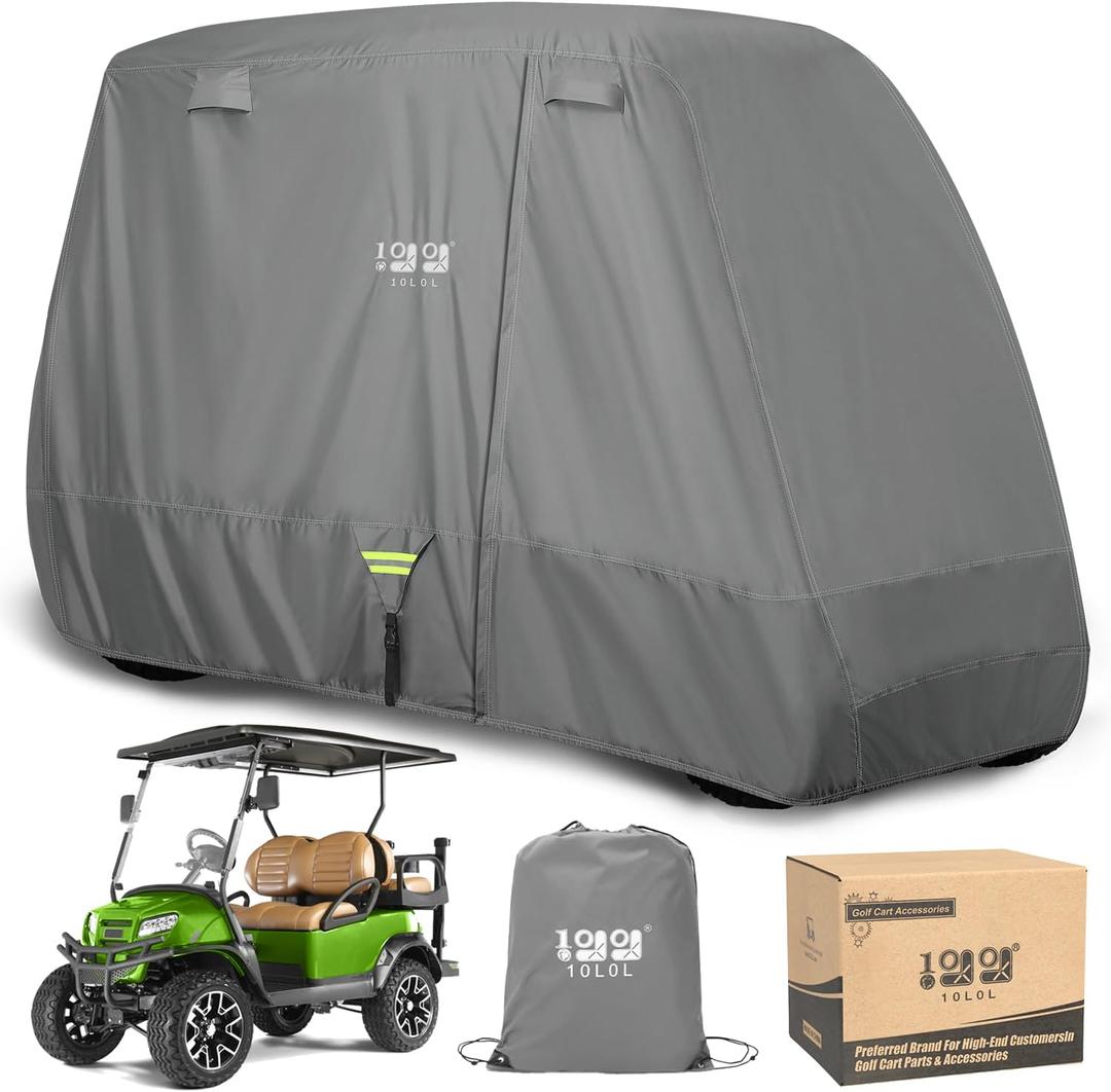 10L0L Heavy Duty Golf Cart Cover for 2/4 Passengers EZGO, Club Car and Yamaha, All Weather Outdoor Protection Weatherproof (Grey)