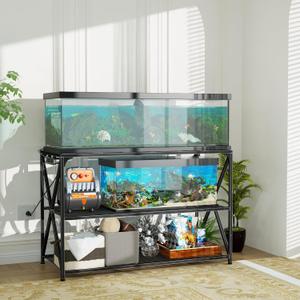 DALEMHOME 55-75 Gallon Fish Tank Stand, 49.2 x 19.7x 31.5 Inch,Industrial Aquarium Stand with Power Outlet and Switch, Turtle Tank, Reptile Terrariums and Breeder Tank Stand, Black