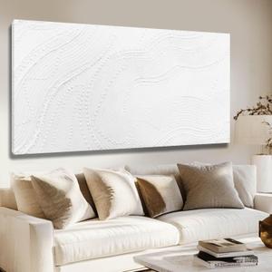 NBAODAN White Abstract Canvas Wall Art for Living Room Minimalist Home Decor Textured Wall Decor Line Art Oil Painting for Bedroom Dining Room 24x48 Inch