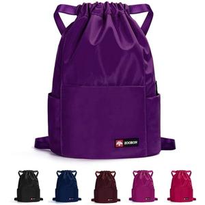 ZOORON Waterproof Drawstring Gym Backpack Bag for Men & Women, Sport Gym Sack Mini Travel Daypack (A07-dark Purple)