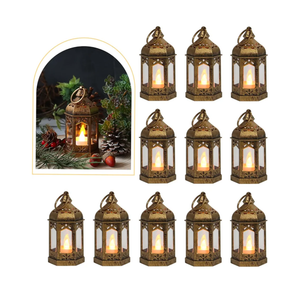 LLQ 8Pcs Mini Lantern with LED Tealight, Vintage Brown Lanterns Decorative, Hanging Candle Lanterns for Ramadan Christmas Wedding Table Centerpiece Indian Diwali Decor, Garden Fairy Party Decorations