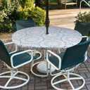 Round Outdoor Tablecloth with Umbrella Hole-Waterproof Fitted Table Cover with Elastic Zippered Wipeable Tablecloth, Fits 36"-44" Diameter for Picnic, Patio, Garden(Mandara)