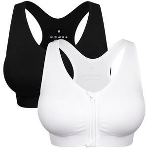Women's Zip Front Sports Bra Wireless Post-Surgery Bra Active Yoga Sports Bras XL