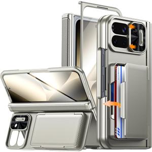 CENMASO for Google Pixel 10 Pro Fold Case with Card Holder [RFID Blocking] Camera Cover, Hinge Protection, Hidden Kickstand, Screen Protector, Shockproof Phone Case for Pixel 10 Pro Fold (Titanium)