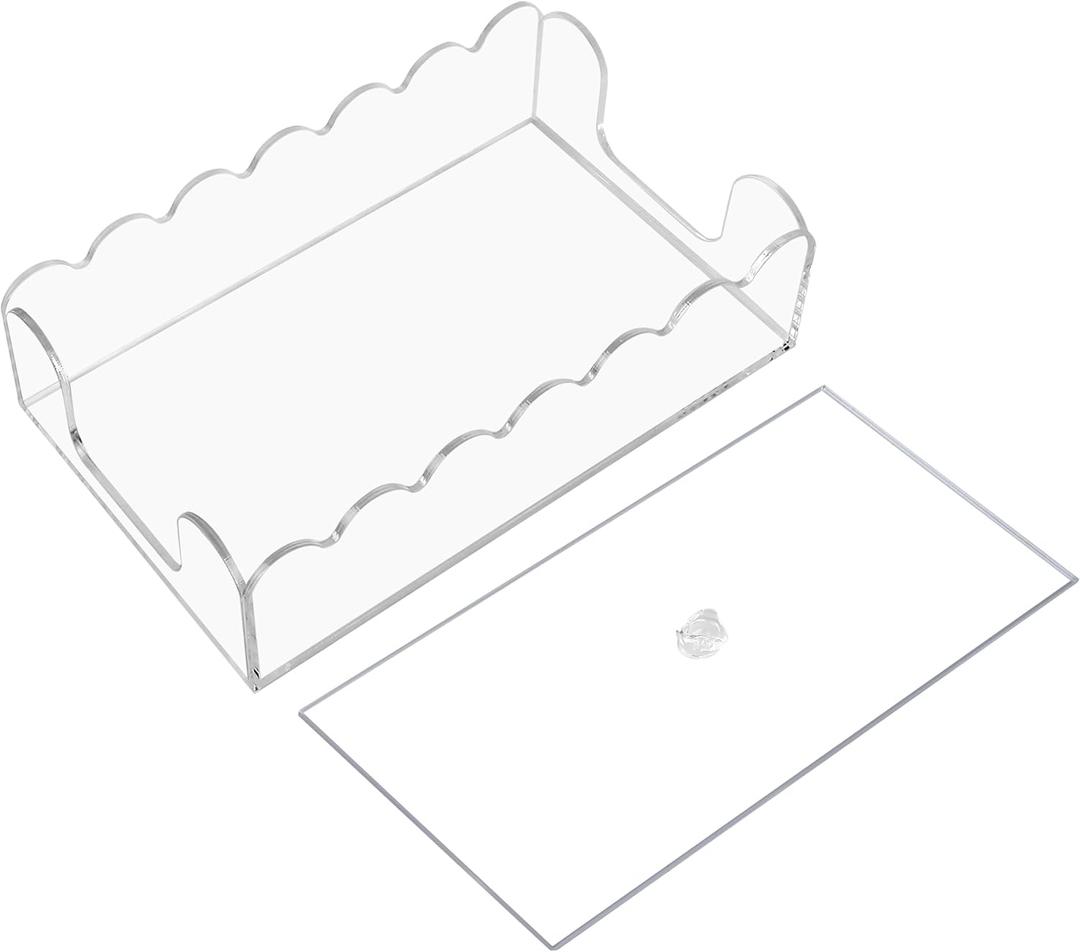 Acrylic Napkin Holder with lid - Clear Scalloped Design,Napkin Holder for Bathroom,Guest Towels Disposable Hand Towel Holder for Weddings,Hotels Decor (9 * 5.1 * 2.4in)