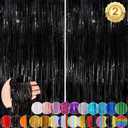 Black Fringe Curtain Party Streamers 2Pack 3.3x8.3 Ft Foil Fringe Backdrop Curtains for Birthday Wedding Bridal Baby Shower Halloween Decor Tinsel Streamers Black Party Decorations Door Streamers