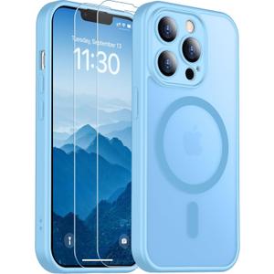 SPIDERCASE Magnetic for iPhone 13 Pro Max Case,Light Blue | Translucent Matte Case with 2PCS Tempered Glass Screen Protector Drop Protection Anti-scratched Slim Phone Case