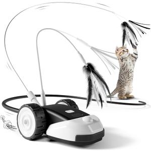 CYROS 3-in-1 Interactive Cat Toy - 2-Speed Automatic Moving Mouse Cat Toys Self Play with 2pcs Hanging Feather String Ribbon and Wiggly Silicone Mice Tail for Bored Indoor Adult Cats Kittens