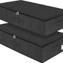 punemi Under Bed Storage Container, 2 Pack Underbed Storage Bags With Lid, Foldable Sturdy Clothes Storage Organizer W/ 3 Handles, Ultra Thick Fabric Blanket Shoe Storage Box, 30x15x6.7inch, Black
