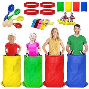 TITGIPE Potato Sack Race Bags - 18PCS Outdoor Games Sack Race Bags for Adults and Kids,3 Legged Race Bands,Egg Spoon Relay Race,Bean Bag Toss,Party Games for Kids,Field Day Games for Adults
