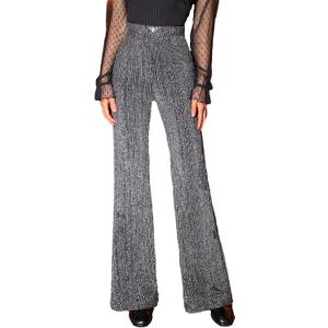 Floerns Women's Sequin High Waist Flare Leg Pants Bell Bottom Club Trousers (Jet Black), S