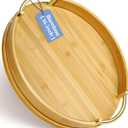 JUPELI 14 Round Bamboo Serving Tray with Handles Decorative Tray, Breakfast Tray, Coffee Table Tray, Ottoman Tray, Kitchen Platter for Drinks, Snacks, Vanity, Home Decor & Gifts