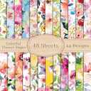 48PCS Floral Pattern Paper Double Sided Watercolor Flower Scrapbook Specialty Paper Colorful Flower Decorative Papers Folded Flat for DIY Card Making Photo Album Journal Crafts Decorations 11.4X11.4in