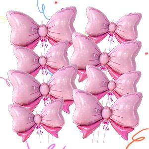 8PCS Giant Pink Bow Balloons - 35 Inch Foil Balloons for Baby Shower, Girls' Gender Reveal, Bow-Themed Birthday Party Decorations