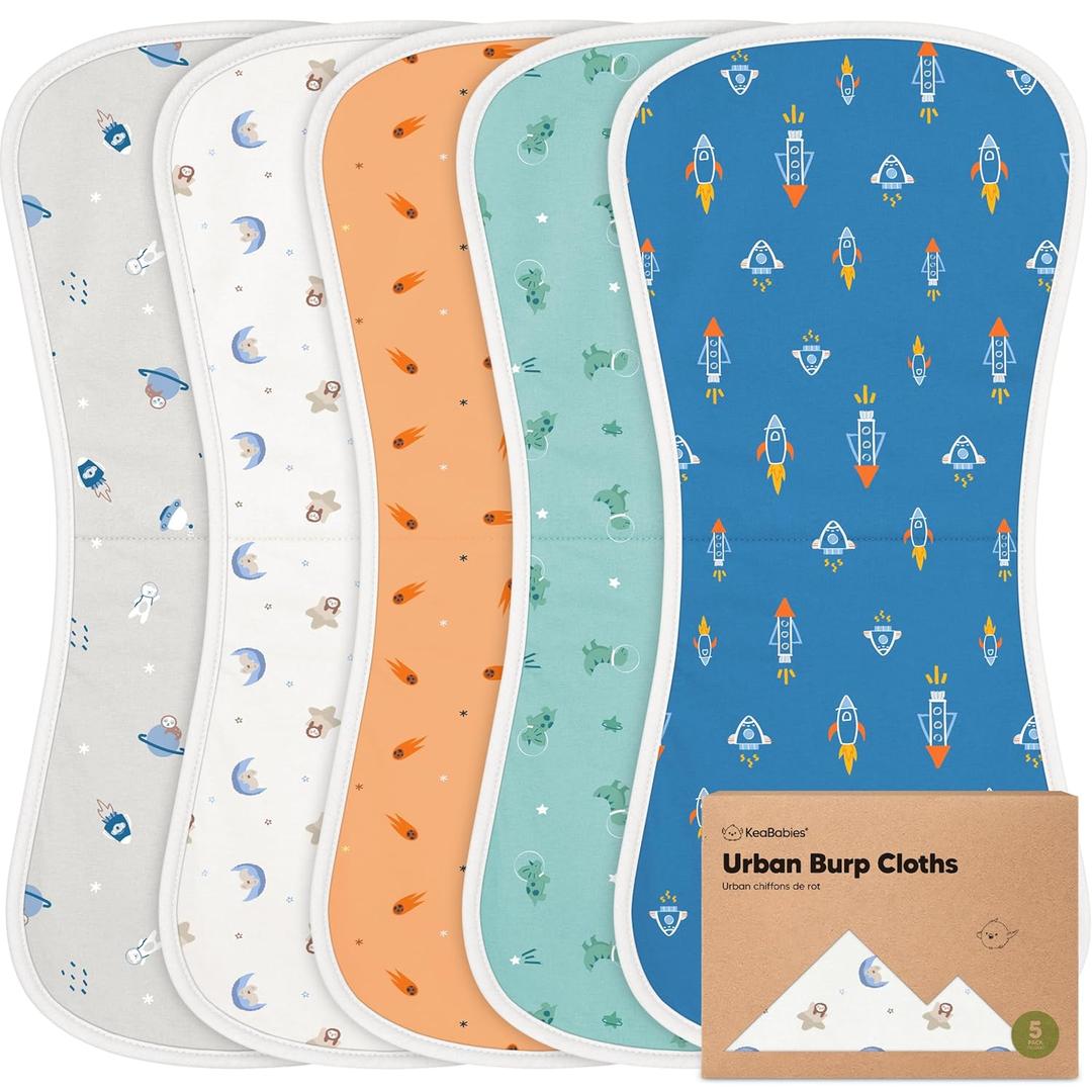 Organic Burp Cloths Baby Boy & Girl - 5-Pack Super Absorbent Cotton Burping Cloths for Babies, Soft & Plush Newborn Spit Up Rags, Infant Towels for Milk Spit Up, Unisex, Large 21" x 10" (Cosmo)