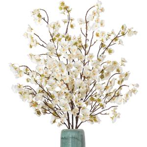 4 Pcs Artificial Cherry Blossom Flower Branches, Bulk Silk Faux Flowers Real Touch Bouquet for Home Wedding Party Centerpieces Spring Summer Decor, Vase Not Included (White)