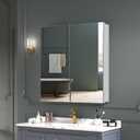 Quavikey Medicine Cabinet with Mirror for Bathroom 2 Doors Aluminum Surface Mount or Recessed Mirror Medicine Cabinet 24x26 Inch, Silver