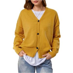 GORGLITTER Women's Button Up Sweater Cardigans Long Sleeve V Neck Oversized Knitwear Tops (Large, Yellow)