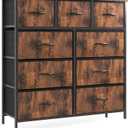 OLIXIS Dresser for Bedroom, 9 Storage Drawers, Wide Fabric Closet Chests Organizer Tower Furniture, TV Stand with Wooden Top Metal Frame for Clothes, Living Room, Hallway, Entryway, Rust