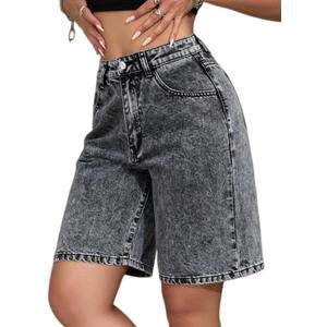 Lei sure Women's Casual Summer Denim Bermuda Shorts High Waisted Stretchy Trendy Jean Shorts with Pockets Denim (Black, M)