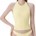SUUKSESS Women Halter Padded Tank Tops Double Lined Trendy Y2K Going Out Tops Spring Summer Backless Shirts (Butter Yellow, M)